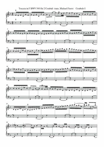 Johann Sebastian Bach: Toccata in F BWV 540 für 2 Cembali