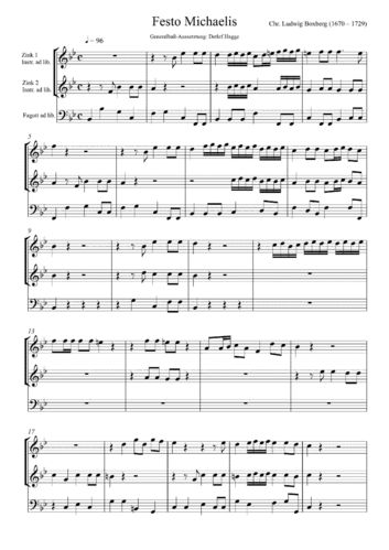 Christian Ludwig Boxberg (1670-
1729): Kantate „Der Engel des Herrn,
Festo Michaelis“ für 2 Instrumente
(Zink, Violine, Blockflöte) Sopran (Tenor),
Baßinstrument (Viola da Gamba,
Dulzian) und b.c.